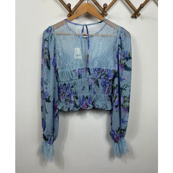 Free People Daphne Blouse in Silver Blue Combo Size S - Picture 4 of 10